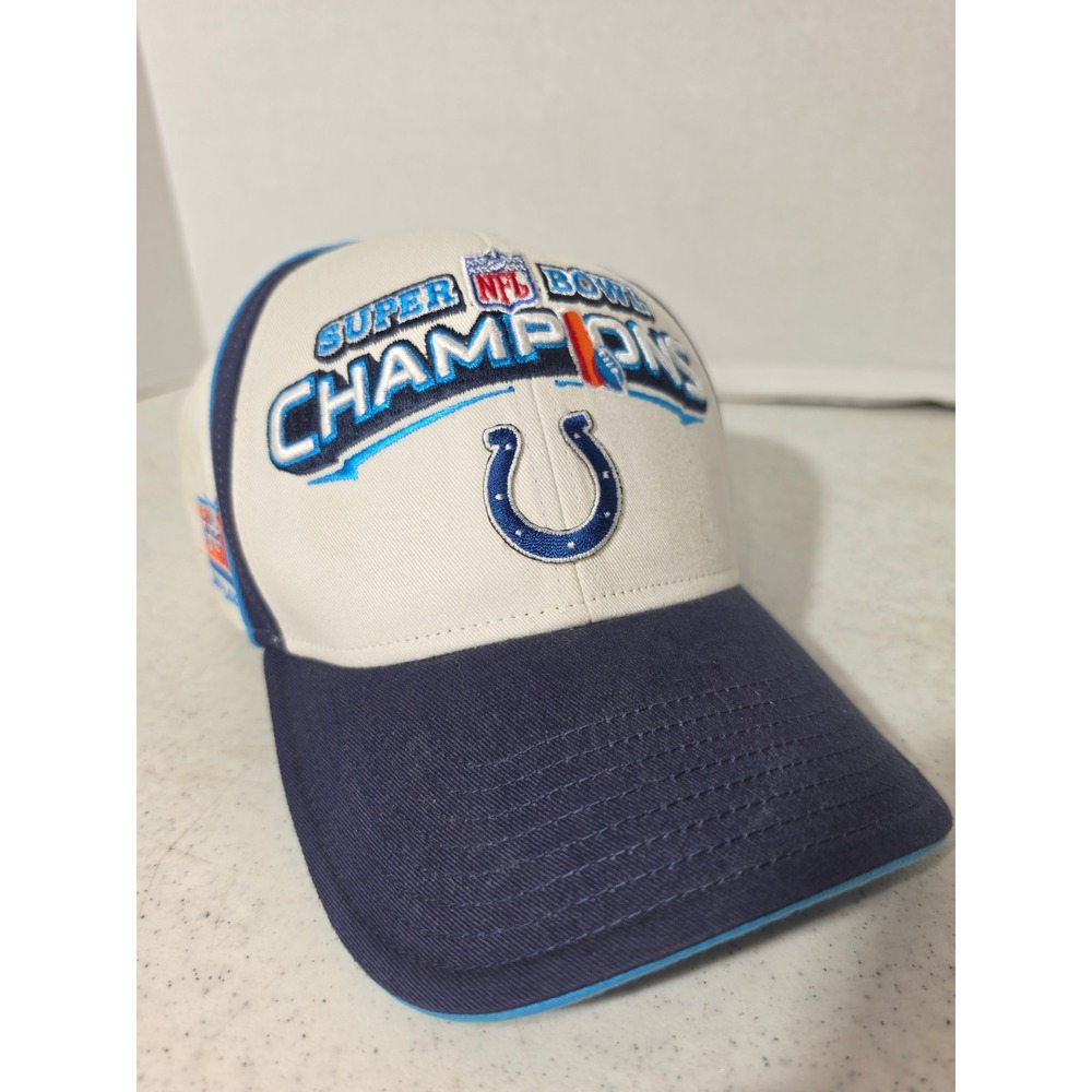Reebok Indianapolis Colts Hat Mens OSFA White Good Super Bowl XLI Champions 2007